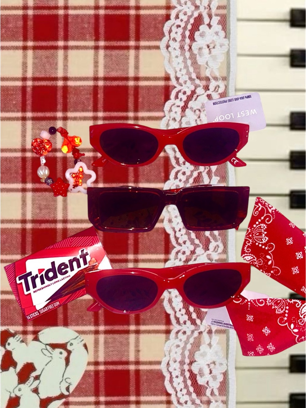 Red retro west loop sunglasses 3pcs